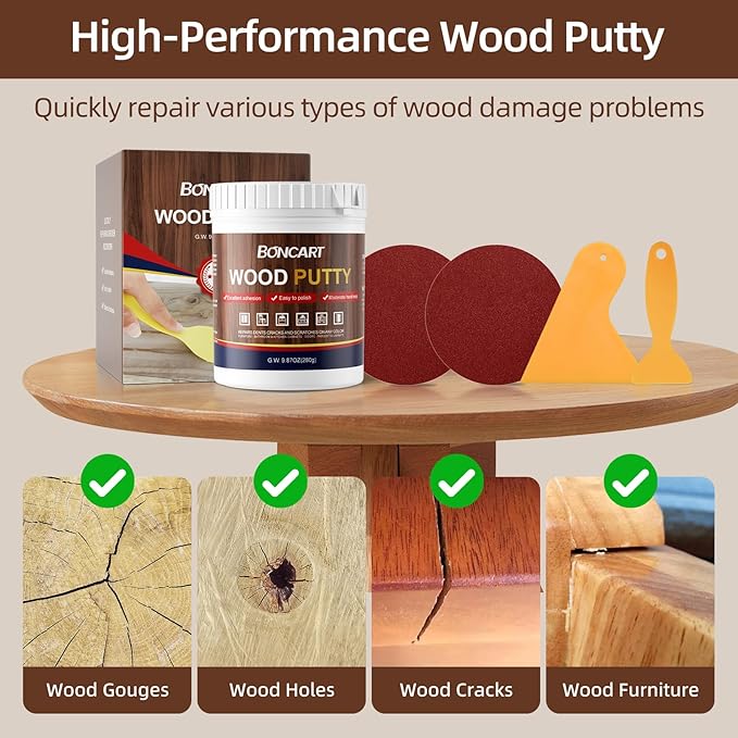 Walnut Wood Putty Filler - 9.87 Ounce Paintable Wood Filler for Furniture Repair, Quickly Repair Any Broken and Defective Wooden Furniture