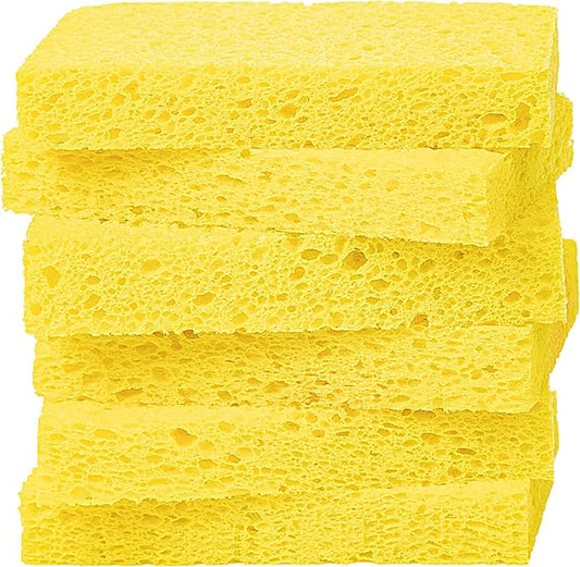 Cellulose Sponges,Heavy Duty Scrub Kitchen Sponge,Clean Tough Messes Without Scratching Sponges Kitchen Yellow (6 Pack)