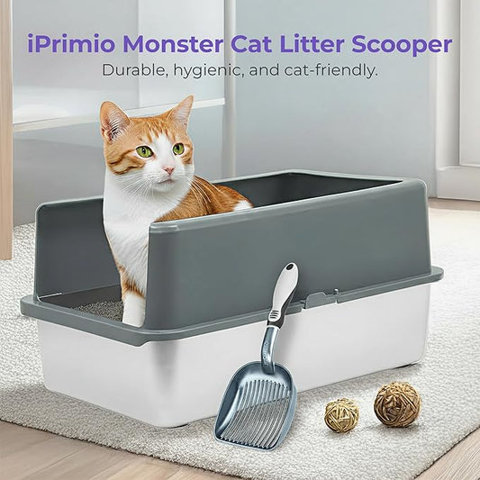 Sifter w/ Deep Shovel Cat Litter Scoop - Designed by Cat Owners - Durable Plastic Cat Litter Scooper for Litter Box - Solid Strong Handle. By iPrimio. Patented Kitty Litter Scoop
