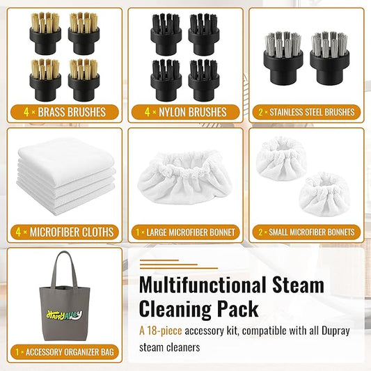 Steam Cleaning Pack Compatible with Dupray Steam Cleaners, 18 Pcs Versatile Accessory Kit: Includes Everything Needed for deep Cleaning on Multiple Surfaces, Seamless Compatibility