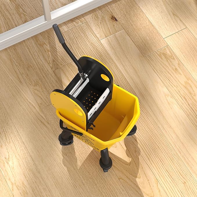 Heavy-Duty Mop Bucket with Press Wringer System for Efficient Floor Cleaning – Durable Plastic Cart Design with Smooth-Rolling Wheels