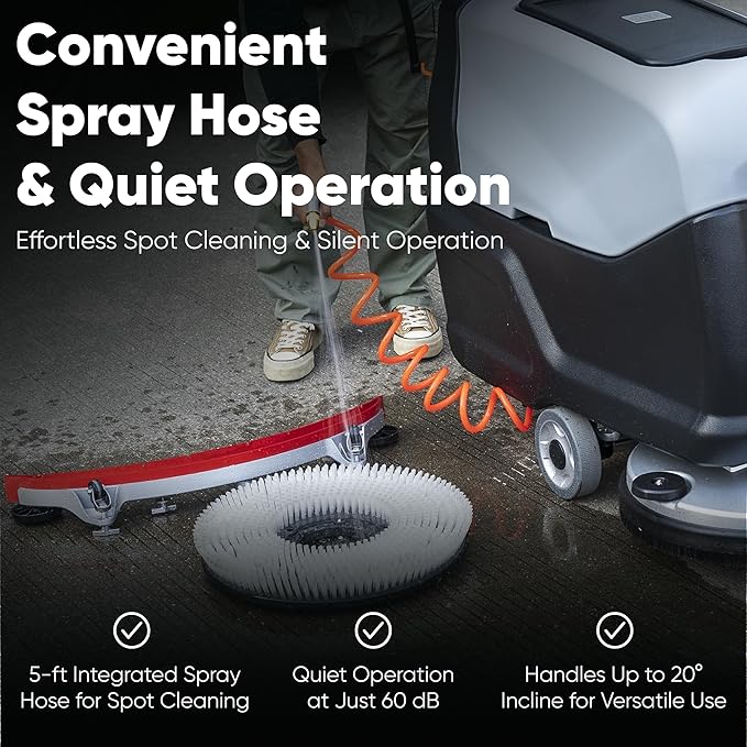 Battery Powered Walk-Behind Floor Scrubber Polisher Machine, 20" Cleaning Path, 14.5/17 Gal Tanks, Brush Speed 200RPM, 4Hr Runtime, Includes 2 Brushes & 3 Scouring Pads – 2-Year Warranty