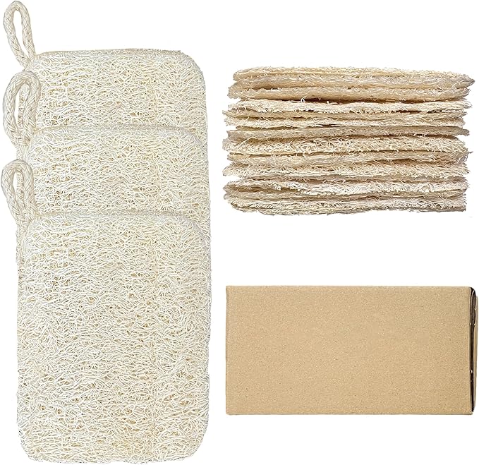 Natural Loofah Dish Sponge - 100% Biodegradable Kitchen Scrubber, Eco-Friendly Loofah Sponges for Dishes, Compostable Plant-Based Cleaning Pads, 15-Pack