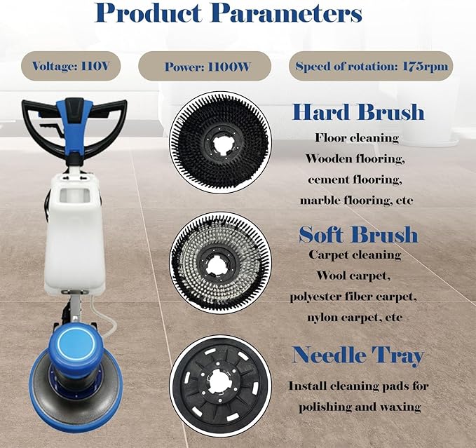 110V Floor Polishing Machine, 17" Commercial and Industrial Floor Scrubber, Blue Heavy Duty Multi-functional Floor Buffer Polisher Machine