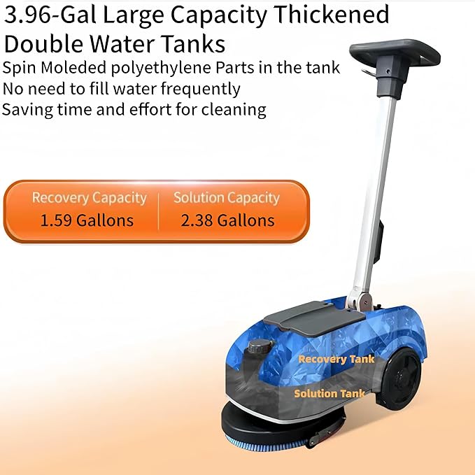 PENNON Portable Floor Scrubber with 360° Rotating Squeegee – Hand-Pushed, 180° Foldable, Efficient for Small Spaces & All Floor Types for Small Retail & Food Service