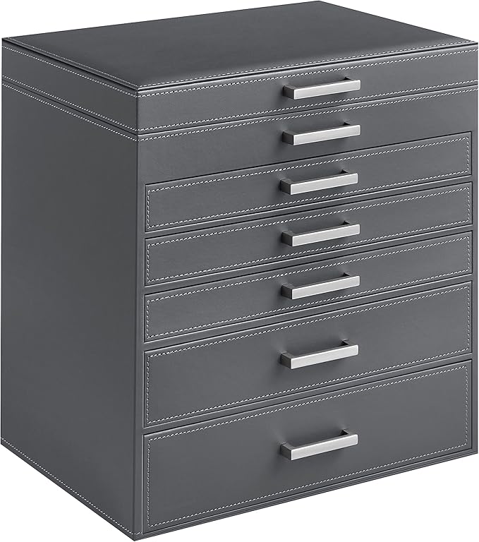 SONGMICS Jewelry Box, 6-Tier Jewelry Organizer, Large Jewelry Case with Big Mirror, 5 Drawers, Large Capacity, Jewelry Storage, Modern Style, Gift for Loved Ones, Gray UJBC138G01