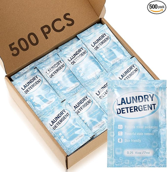 Leelosp 500 Pcs Individual Travel Laundry Detergent Bulk Travel Size Laundry Detergent Packets Portable Single Use Liquid Soap for Traveler Hostel Essentials Cleaning