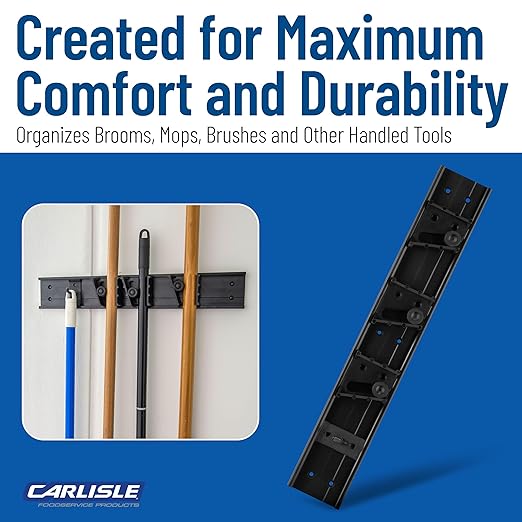 Carlisle FoodService Products 4073100 Roll 'N Grip Mop, Broom and Tool Holder / Storage System, 3 Positions + 1 Hook