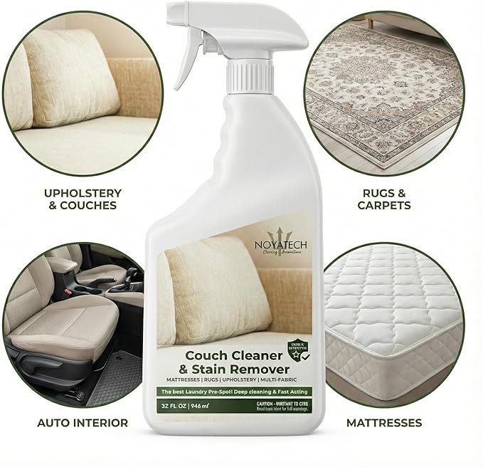 Couch Cleaner and Stain Remover Spray – Professional Strength, Multi-Surface Fabric and Upholstery Cleaner – Pet-Safe, Non-Toxic, Quick-Drying for Couches, Sofas & Car Interiors.