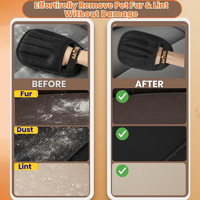 2pcs Pet Hair Removal Glove for Cats & Dogs – Reusable Magic Brush – Five-Finger Electrostatic Pet Hair Remover Glove for Laundry, Couch, Carpet & Car Seat