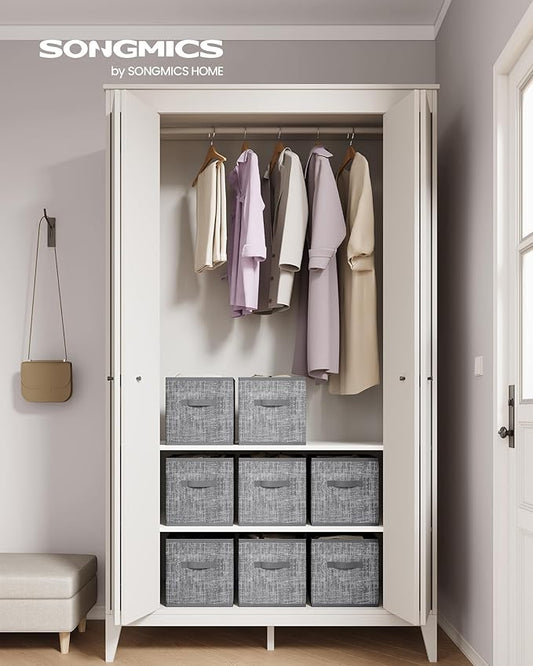 SONGMICS Storage Cubes, 11.8 x 11.8 x 11.8 Inches Non-Woven Fabric Bins with Double Handles, Set of 8, Closet Organizers for Shelves, Foldable, for Clothes, Cattail Gray UROB830G01
