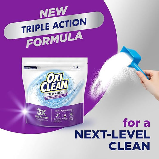 OxiClean Triple Action Odor Blasters, Removes Stains and Eliminates Tough Odors, Stain Remover Powder, Use with Detergent, Color-Safe and Chlorine-Free, 4 Lbs, Pack of 1