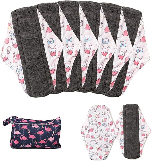 Reusable Incontinence Pads,Washcloth Cloth Menstrual Pads,7pcs/Set,Pack of 6+1 Storage Bag,Panty Liners,Heavy Flow Mama Sanitary Napkins