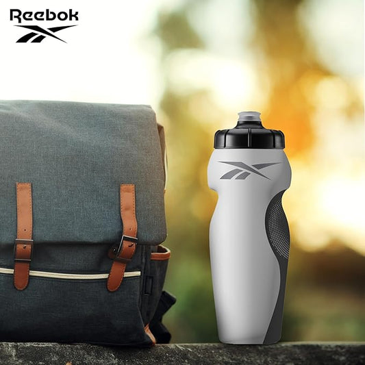 Reebok Squeeze Water Bottles With Athletic Design - Water Bottle 24 oz - Sports Water Bottle - Reusable Water Bottle For Gym, Running, Hiking etc, BPA Free (White)