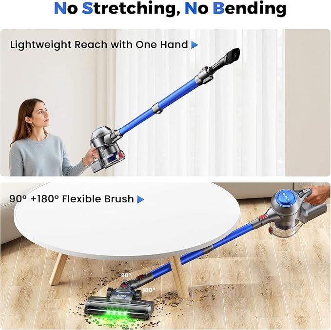 Cordless Vacuum Cleaner, 40Kpa Powerful Suction Stick Vacuum Cleaners for Home, 45 Mins Runtime, 1.6L Dust Box, Anti-Tangle, 8-in-1 Rechargeable Vacuum for Hardwood Floor, Carpet, Pet Hair