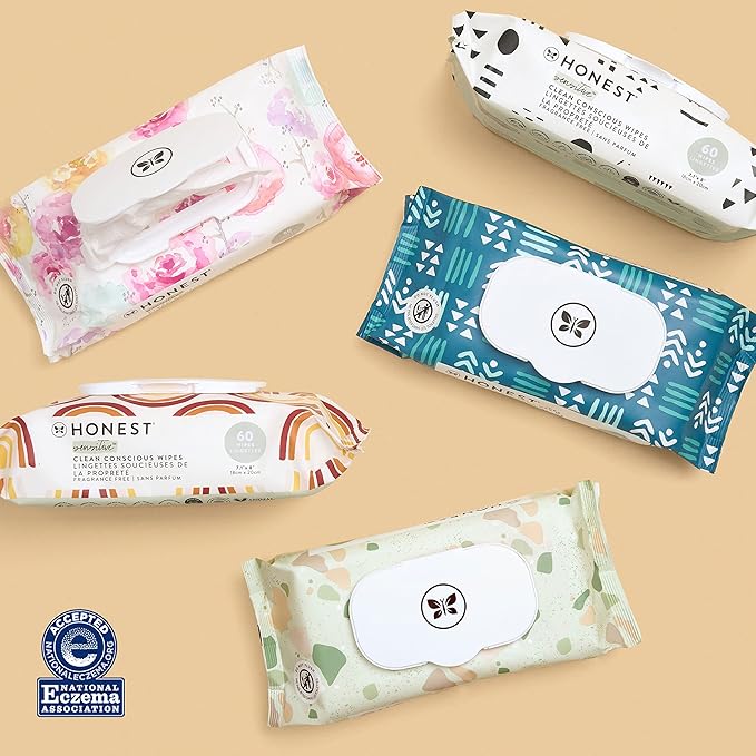 The Honest Company Hypoallergenic Multi-Use Baby Wipes for Sensitive Baby Skin Rainbow 60 Count