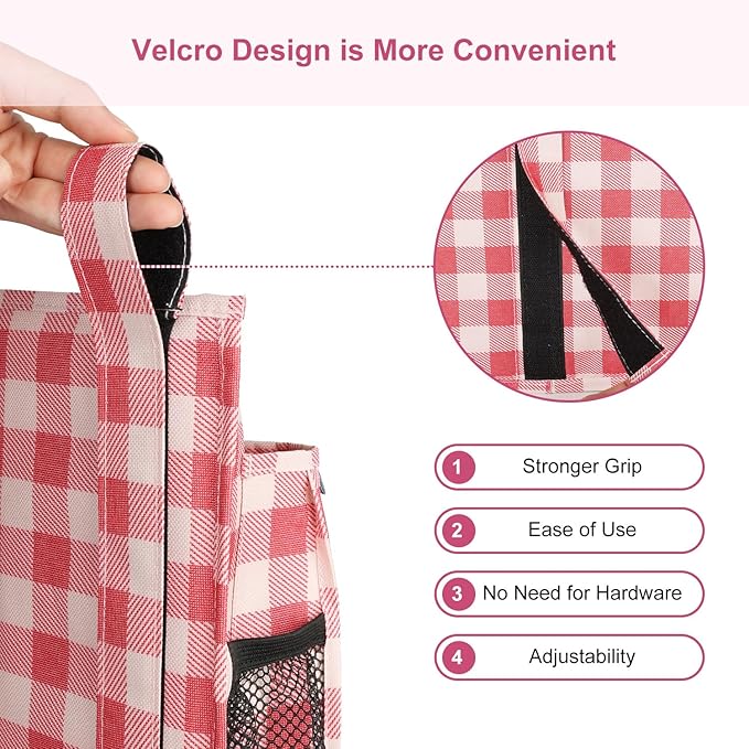 Surblue Bedside Caddy Hanging Bed Organizer Storage Bag Pocket for Bunk and Hospital Beds, College Dorm Rooms Baby Bed Rails, Camp 8 Pockets, (Large, Red Plaid)