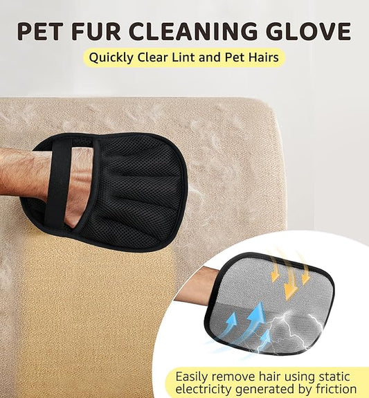Pet Hair Remover Glove for Couch, Furniture, Carpet, Car Seat & Clothes, Electrostatic Hair Removal Mitts, 5-Finger Design, Flexible Easy Grip, Gentle Grooming Glove for Shedding Dogs & Cats