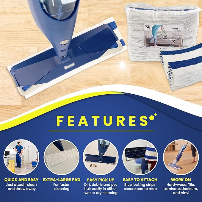 Microfiber Disposable Mop Pad for All 16-18'' Hook & Loop System Mop, Wet Dry Cleaning Pad Compatible with Bona,Rubbermaid,Turbo,Norwex (50 Pack)