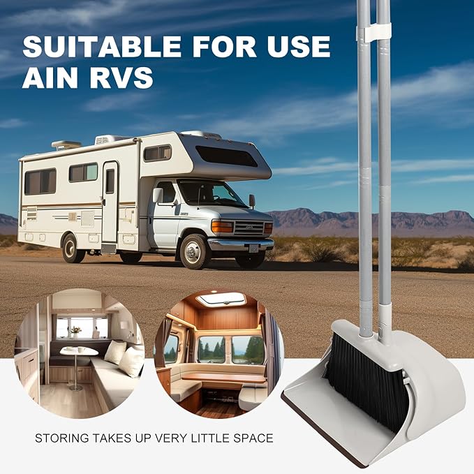 54" Long Handled Broom and Dustpan Set - Perfect Dust Pan and Brush Combo for Efficient Cleaning, Brown and White