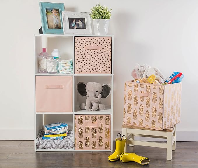 DII Non Woven Polyester Storage Bin, Polka Dot, Pink & Gold, Small Set of 2