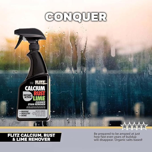 Flitz Calcium, Rust, & Lime Remover - 16oz Bottle of USA-Made Limescale Remover for Toilets, Showers, and More - Powerful Spray that Instantly Eliminates Tarnish, Grease, and Other Grime (12 Pack)