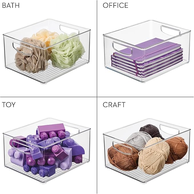 iDesign Plastic Stackable Pantry Bin - Organizer Bin with Handles for Cabinets or Fridge - Set of 2 - Clear