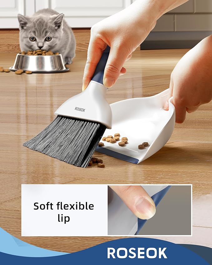 Mini Broom and Dustpan Set for Cleaning, Compact Desktop Dustpan with Brush for Kitchen Counter, Office, Car, Navy Blue, 1 Pack