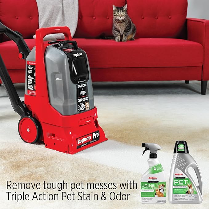 Rug Doctor Pro Deep Commercial Carpet Cleaning Machine, Pet Bundle, Includes 48 oz. of Pro Pet Cleaning Solution and 22 oz. Pro Urine Eliminator Spray
