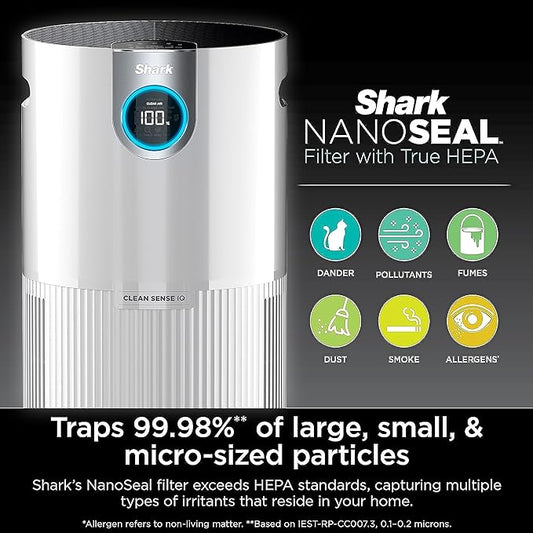 SHARK UA205 Nanoseal HEPA Air Purifier MAX with Clean Sense, Covers 1350 Sq Ft, XL Room, Captures 99.98% of Dust & Allergens, White (Renewed)