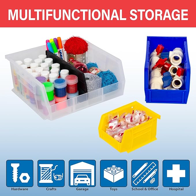 Akro-Mils 30220 AkroBins Plastic Storage Bins, Space-Saving Stackable Bins for Garage, Pantry, Craft Organization, 7" x 4" x 3", Stone, 24-Pack