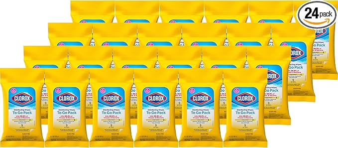 Clorox Disinfecting Wipes On The Go Travel Wipes, Dorm Room Essentials, Crisp Lemon, 9 Count (Package May Vary)