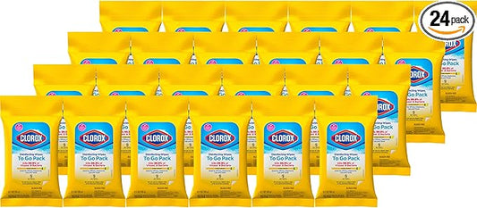 Clorox Disinfecting Wipes On The Go Travel Wipes, Dorm Room Essentials, Crisp Lemon, 9 Count (Package May Vary)