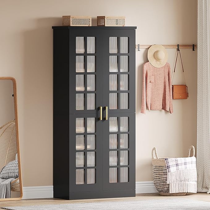 Tribesigns Tall Shoe Cabinet Set of 2, 8-Tier Shoe Storage with Adjustable Shelves, Modern Shoe Organizer Shoe Rack Cabinet for Entryway, Hallway, Closet, Living Room, Black