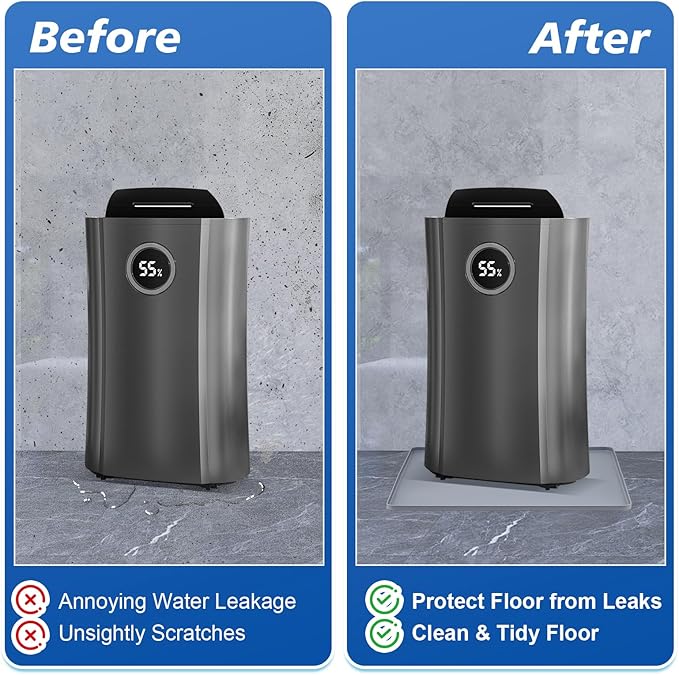 Dehumidifier Drip Pan, 18''x15'' Humidifier Drip Pan, Prevent Water Leakage and Protect Floor & Carpet, Non-Slip & Leak-Proof Silicone Mat with Raised Edge, for Under Dehumidifier and Humidifier Mat