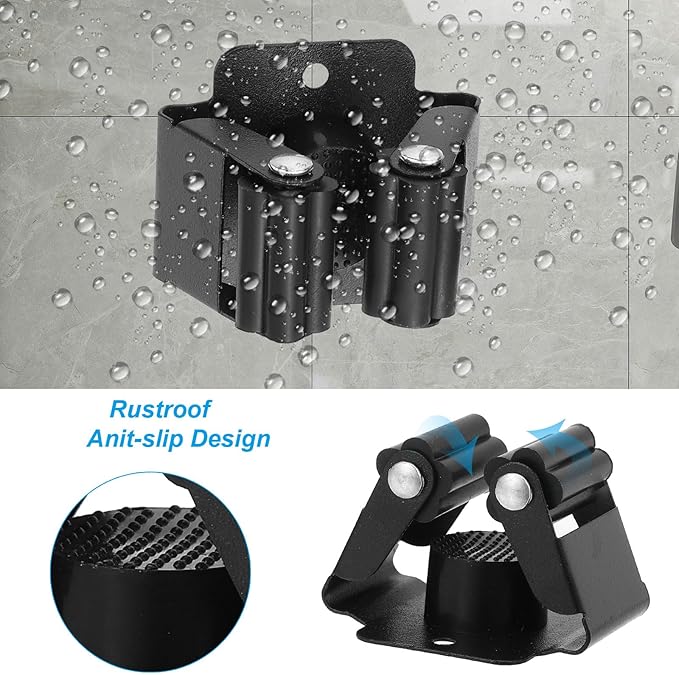 PATIKIL Broom and Mop Holder, 6 Pack Wall Mounted Stainless Steel Mop Hanger Heavy Garden Tool Organizer Rack Hanging Clips with Screws for Home Garage, All Black