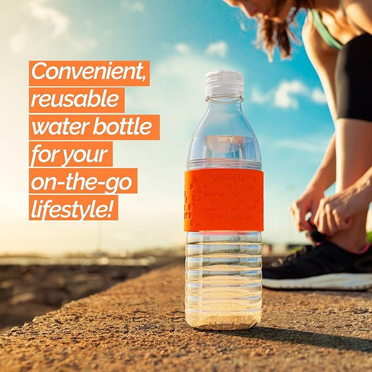 Copco Hydra 16.9 oz Water Bottle with Leak-Proof Lid - Tritan Reusable with Textured Grip Sleeve - BPA-Free, Shatter-Resistant, Dishwasher Safe for Travel, Gym, Work, Outdoors (Chevron Orange)