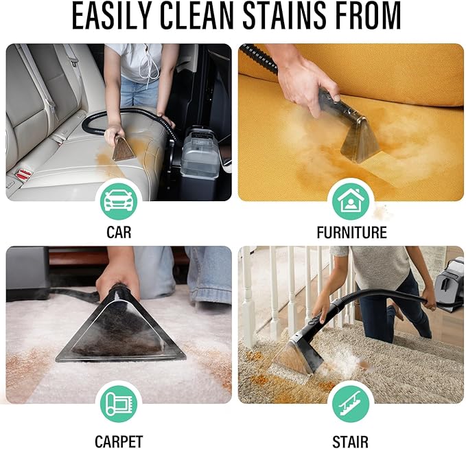 Portable Carpet Cleaner Machine with Steam and Heating Techology,18Kpa Powerful Suction with Versatile Tools for Pets, Couch,Spot Cleaner for Stairs/Furniture/Rug(Gray)