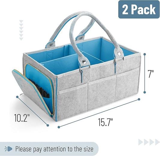 Mr. Pen- Baby Diaper Caddy Organizer, 2 Pack, Blue Inside, Large Baby Caddy Organizer with Handle, Collapsible & Portable