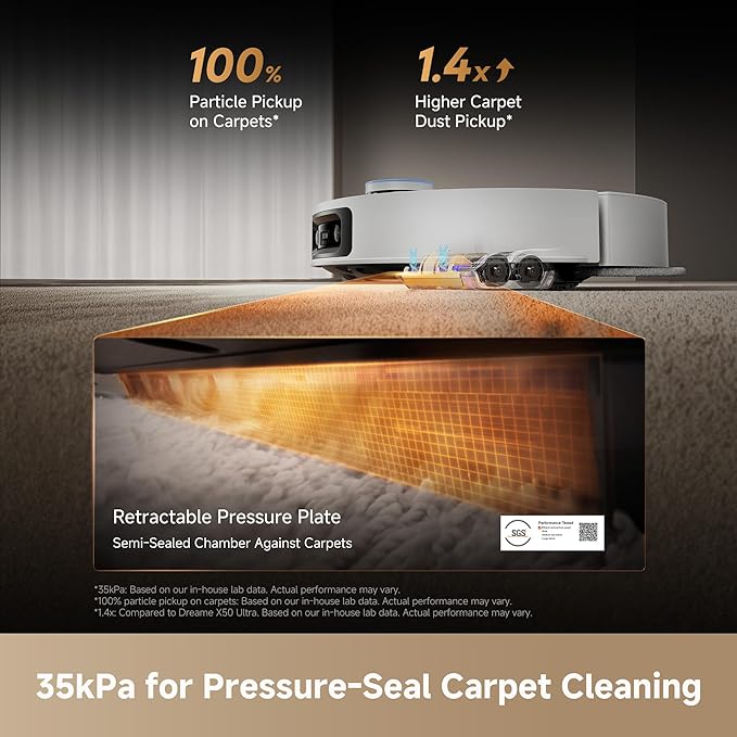 DREAME X60 Max Ultra Complete Robot Vacuum and Mop, Ultra-Thin Design, 35,000Pa Suction, Self Emptying&Refilling, Mop Self-Cleaning, 280+ Obstacle Avoidance, White