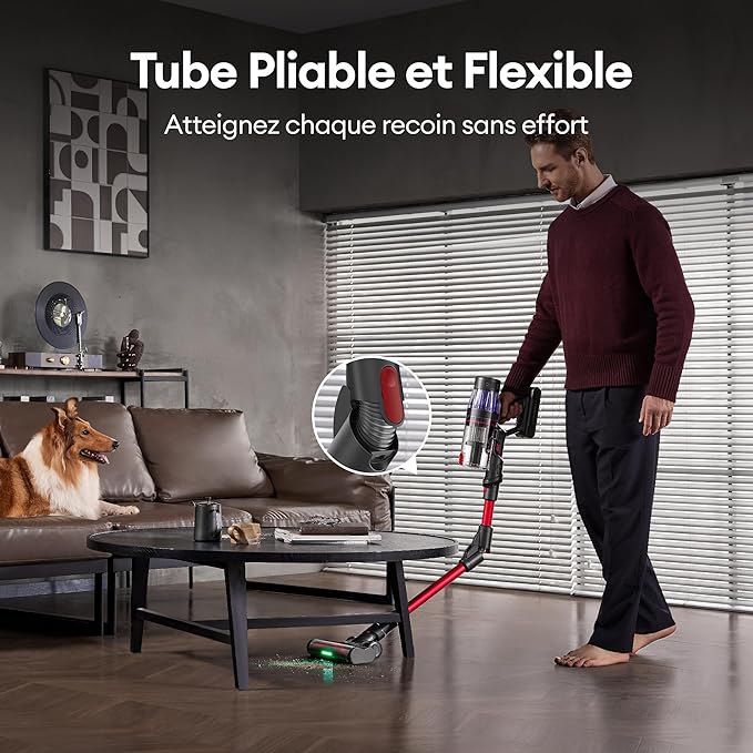 Ultenic Cordless Vacuum Cleaner, 550W/50Kpa, 60Mins Runtime, Stick Vacuum Cordless with 180°Bendable Wand, Anti-Tangle Brush, Vacuum Cleaners for Home/Pet Hair/Carpet/Floor (Red)