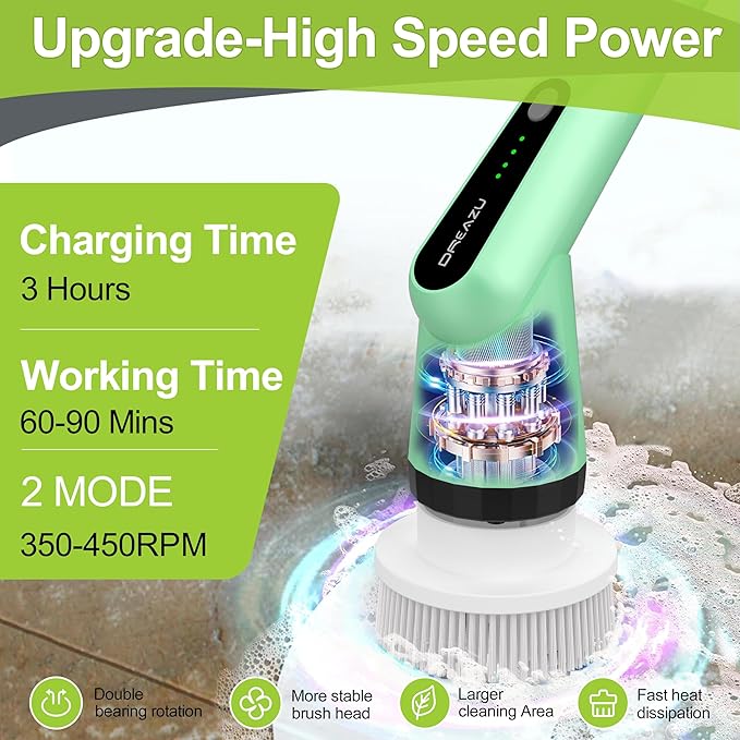 G2-Electric Spin Scrubber - IPX7 Waterproof 10-in-1 Shower Cleaner Brush, Retractable Handle & 2-Speed for Bathroom, Bathtub, Kitchen, Tile Floors