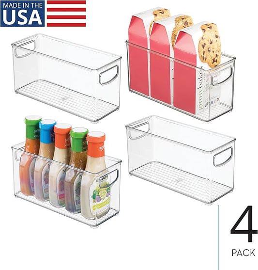 iDesign Slim Clear Plastic Stackable Storage Bin, Tall Narrow Organizer for Kitchen or Pantry, 4-Pack