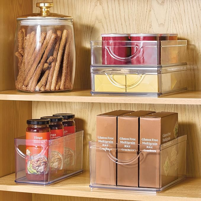 iDesign Plastic Stackable Pantry Bin - Storage Bin with Handles for Cabinets or Fridge - Set of 4 - Clear