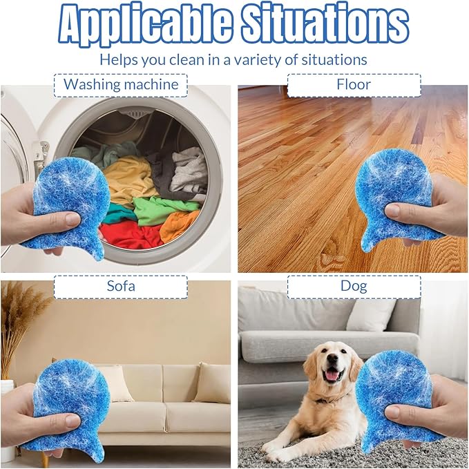 4PCS Reusable Pet Hair Remover for Laundry, Powerful Dog & Cat Hair Removal Tool, Quickly Eliminates Pet Hair, Lint and Dander from Clothing, Bedding & Linens, Fits Washing Machines & Dryers