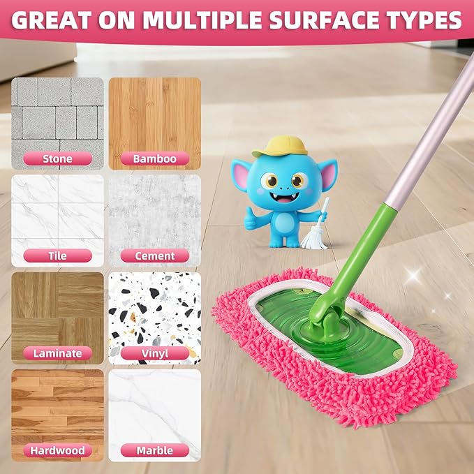 8 Pack Reusable Mop Pads Compatible with Swiffer Sweeper Mop, Wet and Dry Chenille Sweeping Cloths, Washable Pads Refill, Microfiber Pads for Multi-Surface/Hardwood Floor Cleaning (Pink)