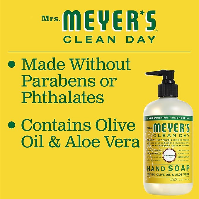 Mrs. MEYER'S Kitchen Set, Dish Soap, Hand Soap, and Multi-Surface Cleaner, 3 CT (Honeysuckle)