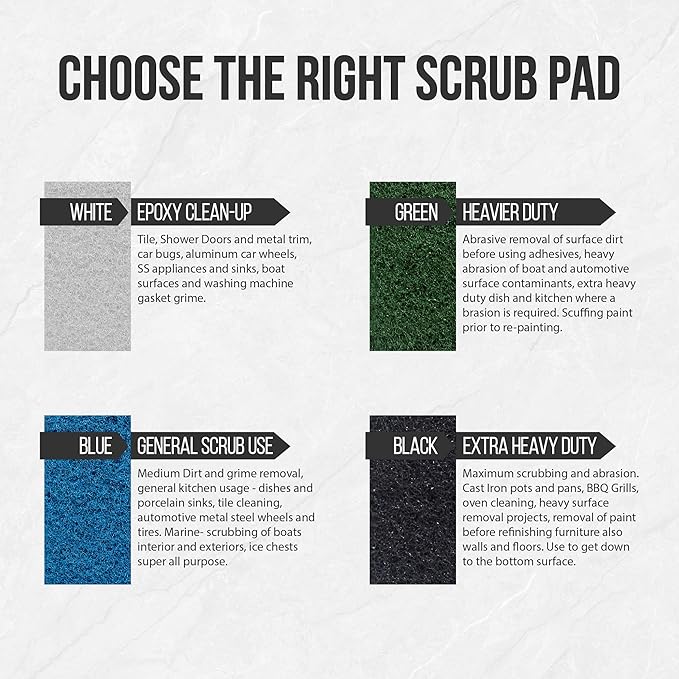 Scrub Doctor 8-Pack of 10 x 4.5 x 1 in. Assorted Large Scrub Pads with Pole Adapter and Handheld Scrub Pad Holder, Set of Light to Strongly Abrasive Scrubbing Pads for Various Purposes