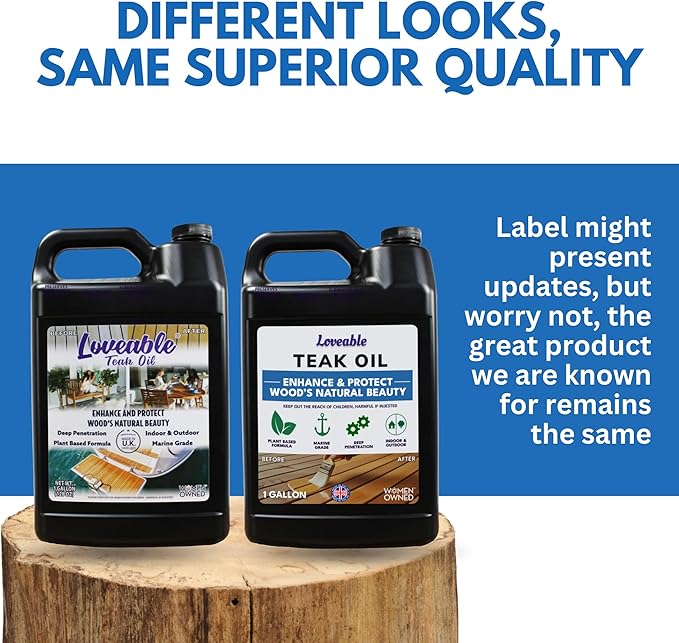 EcoDecors Loveable Teak Oil – 1 Gallon, Indoor and Outdoor Wood Protector, Marine-Grade, Plant-Based Formula, Deep-Penetrating Teak Treatment for Patio, Garden, Shower & Boat Wood Furniture