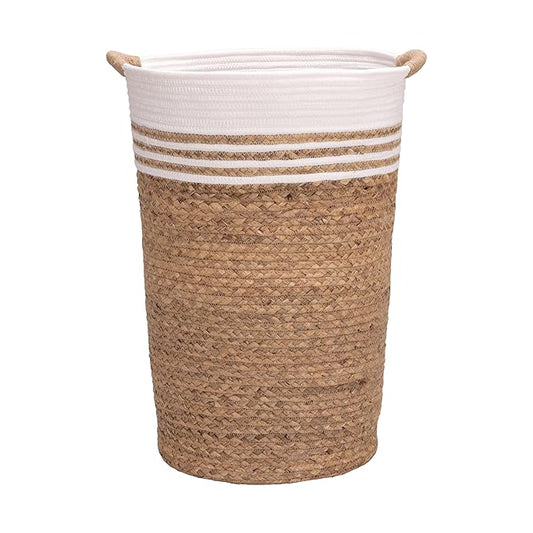 Seville Classics Premium Natural Handwoven Portable Laundry Bin Basket with Carrying Handles, Household Storage for Clothes, Linens, Sheets, Hamper with Liner, White